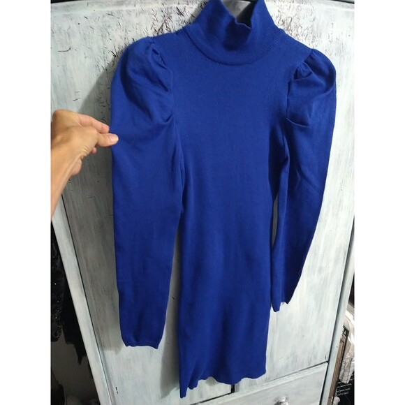 New Look Puff Sleeve Dress Medium Blue Boho Feminine Y2K Vintage - Picture 4 of 10